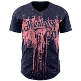 Custom Navy Medium Pink 3D Pattern Design Dripping Splatter Paint Authentic Baseball Jersey