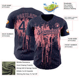 Custom Navy Medium Pink 3D Pattern Design Dripping Splatter Paint Authentic Baseball Jersey