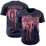 Custom Navy Medium Pink 3D Pattern Design Dripping Splatter Paint Authentic Baseball Jersey