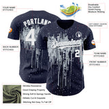 Custom Navy White-Silver 3D Pattern Design Dripping Splatter Paint Authentic Baseball Jersey