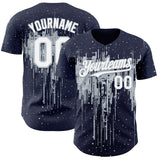 Custom Navy White-Silver 3D Pattern Design Dripping Splatter Paint Authentic Baseball Jersey