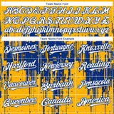 Custom Gold White-Royal 3D Pattern Design Dripping Splatter Paint Authentic Baseball Jersey