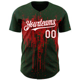 Custom Green White-Red 3D Pattern Design Dripping Splatter Paint Authentic Baseball Jersey