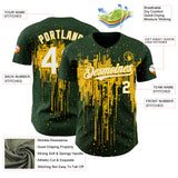 Custom Green White-Yellow 3D Pattern Design Dripping Splatter Paint Authentic Baseball Jersey