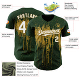 Custom Green White-Old Gold 3D Pattern Design Dripping Splatter Paint Authentic Baseball Jersey