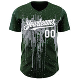 Custom Green White-Gray 3D Pattern Design Dripping Splatter Paint Authentic Baseball Jersey