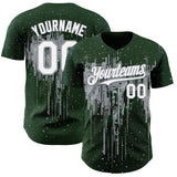 Custom Green White-Gray 3D Pattern Design Dripping Splatter Paint Authentic Baseball Jersey