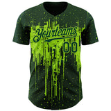 Custom Green Neon Green 3D Pattern Design Dripping Splatter Paint Authentic Baseball Jersey