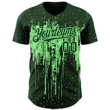 Custom Green Pea Green 3D Pattern Design Dripping Splatter Paint Authentic Baseball Jersey