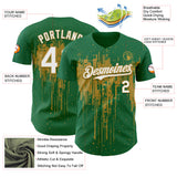 Custom Kelly Green White-Old Gold 3D Pattern Design Dripping Splatter Paint Authentic Baseball Jersey