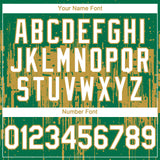 Custom Kelly Green White-Old Gold 3D Pattern Design Dripping Splatter Paint Authentic Baseball Jersey