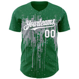 Custom Kelly Green White-Gray 3D Pattern Design Dripping Splatter Paint Authentic Baseball Jersey
