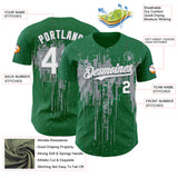 Custom Kelly Green White-Gray 3D Pattern Design Dripping Splatter Paint Authentic Baseball Jersey