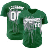 Custom Kelly Green White-Gray 3D Pattern Design Dripping Splatter Paint Authentic Baseball Jersey