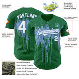 Custom Kelly Green White-Light Blue 3D Pattern Design Dripping Splatter Paint Authentic Baseball Jersey
