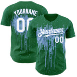 Custom Kelly Green White-Light Blue 3D Pattern Design Dripping Splatter Paint Authentic Baseball Jersey