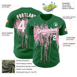 Custom Kelly Green White-Light Pink 3D Pattern Design Dripping Splatter Paint Authentic Baseball Jersey