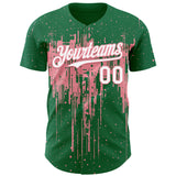 Custom Kelly Green White-Medium Pink 3D Pattern Design Dripping Splatter Paint Authentic Baseball Jersey