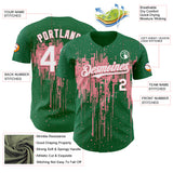 Custom Kelly Green White-Medium Pink 3D Pattern Design Dripping Splatter Paint Authentic Baseball Jersey