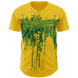 Custom Yellow Kelly Green 3D Pattern Design Dripping Splatter Paint Authentic Baseball Jersey