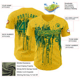 Custom Yellow Kelly Green 3D Pattern Design Dripping Splatter Paint Authentic Baseball Jersey