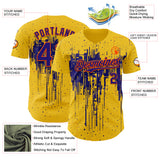 Custom Yellow Dark Purple-Orange 3D Pattern Design Dripping Splatter Paint Authentic Baseball Jersey