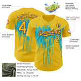 Custom Yellow Purple-Lakes Blue 3D Pattern Design Dripping Splatter Paint Authentic Baseball Jersey