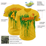 Custom Yellow Red-Grass Green 3D Pattern Design Dripping Splatter Paint Authentic Baseball Jersey
