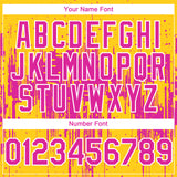 Custom Yellow Deep Pink-White 3D Pattern Design Dripping Splatter Paint Authentic Baseball Jersey