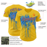 Custom Yellow Powder Blue-Orange 3D Pattern Design Dripping Splatter Paint Authentic Baseball Jersey