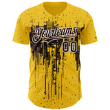 Custom Yellow Brown-White 3D Pattern Design Dripping Splatter Paint Authentic Baseball Jersey