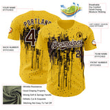 Custom Yellow Brown-White 3D Pattern Design Dripping Splatter Paint Authentic Baseball Jersey