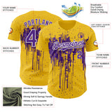 Custom Yellow Purple-White 3D Pattern Design Dripping Splatter Paint Authentic Baseball Jersey