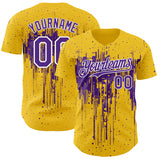Custom Yellow Purple-White 3D Pattern Design Dripping Splatter Paint Authentic Baseball Jersey