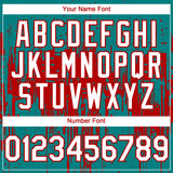 Custom Teal White-Red 3D Pattern Design Dripping Splatter Paint Authentic Baseball Jersey