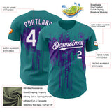 Custom Teal White-Purple 3D Pattern Design Dripping Splatter Paint Authentic Baseball Jersey