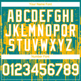 Custom Teal White-Gold 3D Pattern Design Dripping Splatter Paint Authentic Baseball Jersey