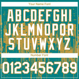 Custom Teal White-Old Gold 3D Pattern Design Dripping Splatter Paint Authentic Baseball Jersey