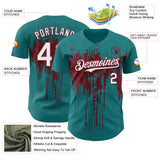 Custom Teal White-Crimson 3D Pattern Design Dripping Splatter Paint Authentic Baseball Jersey