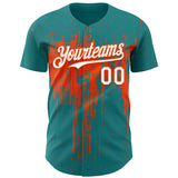 Custom Teal White-Orange 3D Pattern Design Dripping Splatter Paint Authentic Baseball Jersey