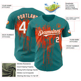 Custom Teal White-Orange 3D Pattern Design Dripping Splatter Paint Authentic Baseball Jersey