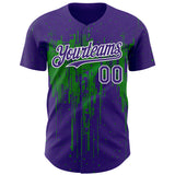 Custom Purple White-Grass Green 3D Pattern Design Dripping Splatter Paint Authentic Baseball Jersey