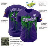 Custom Purple White-Grass Green 3D Pattern Design Dripping Splatter Paint Authentic Baseball Jersey