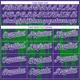 Custom Purple White-Grass Green 3D Pattern Design Dripping Splatter Paint Authentic Baseball Jersey