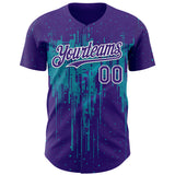 Custom Purple White-Teal 3D Pattern Design Dripping Splatter Paint Authentic Baseball Jersey
