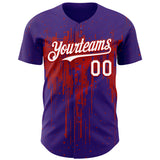 Custom Purple White-Red 3D Pattern Design Dripping Splatter Paint Authentic Baseball Jersey