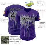 Custom Purple Black-Gray 3D Pattern Design Dripping Splatter Paint Authentic Baseball Jersey