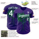 Custom Purple White-Kelly Green 3D Pattern Design Dripping Splatter Paint Authentic Baseball Jersey