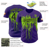 Custom Purple Black-Neon Green 3D Pattern Design Dripping Splatter Paint Authentic Baseball Jersey