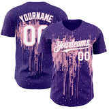 Custom Purple White-Light Pink 3D Pattern Design Dripping Splatter Paint Authentic Baseball Jersey